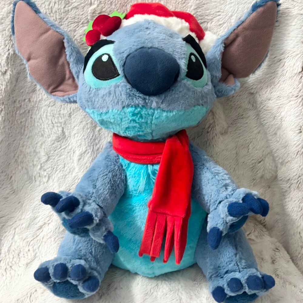 Disney Store Authentic Christmas Holiday Stitch Santa Hat Medium Plush